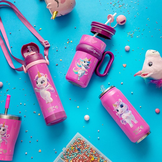 Θερμός ποτήρι με καλαμάκι από σιλικόνη "We Care", Pink Unicorn 500ml Θερμός ποτήρι με καλαμάκι από σιλικόνη "We Care", Pink Unicorn 500ml