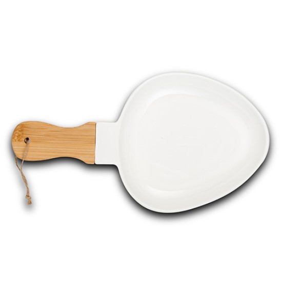 Πιατέλα "Terrestrial" πορσελάνινη με χερούλι από ξύλο bamboo 32cm Πιατέλα "Terrestrial" πορσελάνινη με χερούλι από ξύλο bamboo 32cm