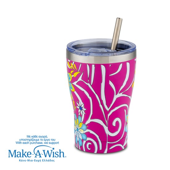 Θερμός ποτήρι με ανοξείδωτο καλαμάκι "We Care", Magenta Floral 400ml Θερμός ποτήρι με ανοξείδωτο καλαμάκι "We Care", Magenta Floral 400ml