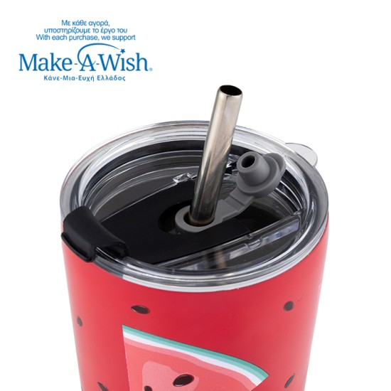 Θερμός ποτήρι με ανοξείδωτο καλαμάκι "We Care", Watermelon 350ml Θερμός ποτήρι με ανοξείδωτο καλαμάκι "We Care", Watermelon 350ml