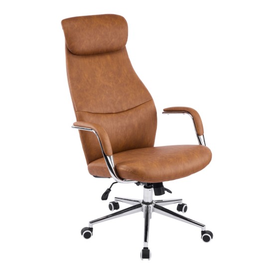 Καρέκλα γραφείου διευθυντή Ferka pakoworld καφέ pu 64x71x120-128εκ