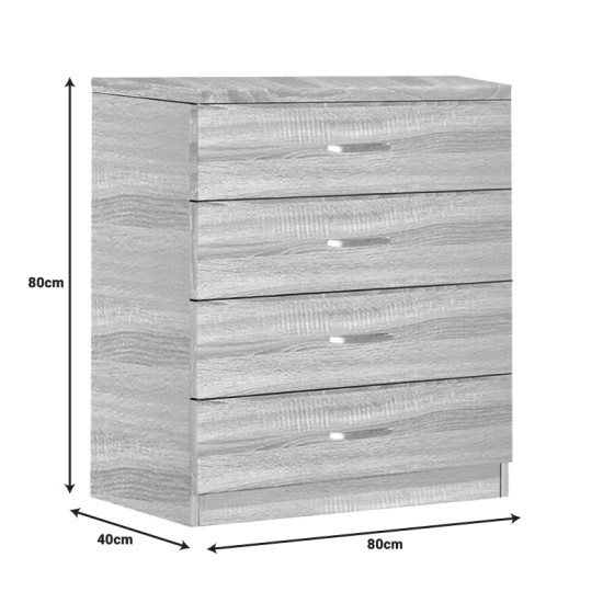 Συρταριέρα Killian pakoworld με 4 συρτάρια sonoma 80x40x80εκ