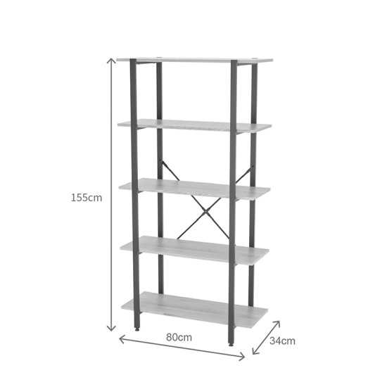 Βιβλιοθήκη Nebranzo pakoworld oak με μαύρο μέταλλο 80x34x155.3εκ Βιβλιοθήκη Nebranzo pakoworld oak με μαύρο μέταλλο 80x34x155.3εκ