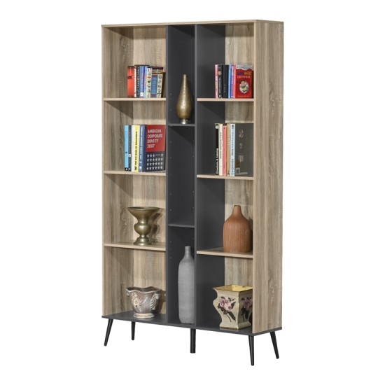 Βιβλιοθήκη Zezan pakoworld σε sonoma-ανθρακί απόχρωση 114x30x200.5εκ