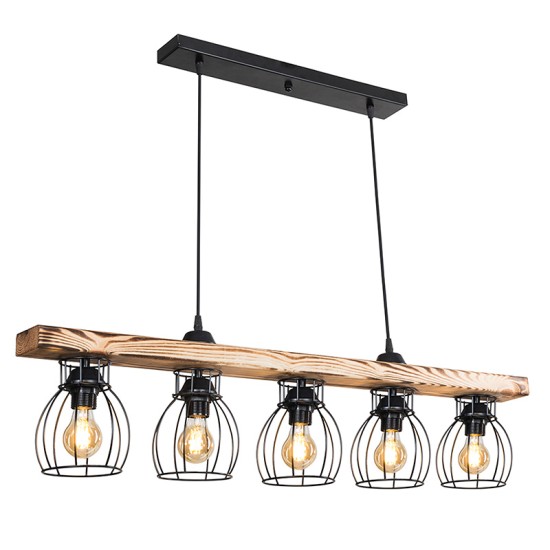 Φωτιστικό οροφής πεντάφωτο Jazzy pakoworld Ε27 φυσικό-μαύρο 100x8.5x27εκ