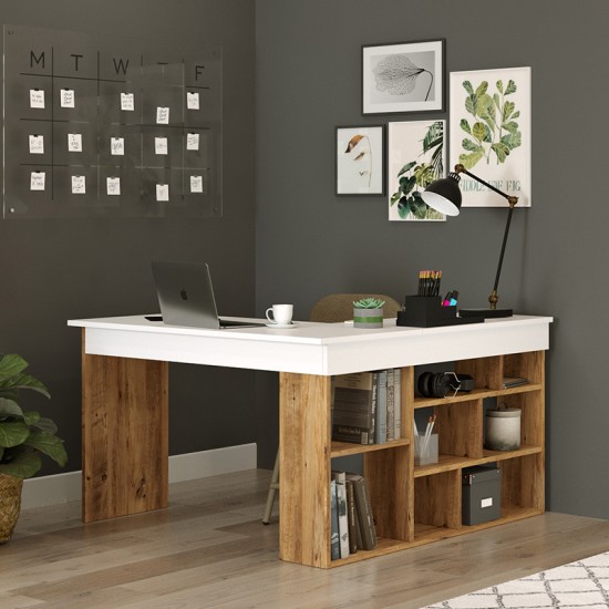 Γραφείο γωνιακό Rosaline pakoworld λευκό-oak 120x129x72εκ Γραφείο γωνιακό Rosaline pakoworld λευκό-oak 120x129x72εκ