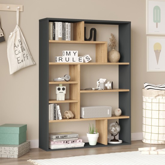 Βιβλιοθήκη Decora pakoworld σε φυσική-ανθρακί απόχρωση 90x22x123.6εκ