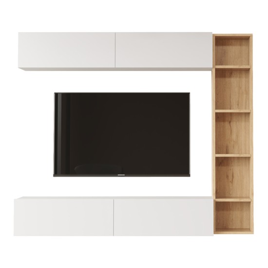 Σύνθετο σαλονιού Compo επιτοίχιο pakoworld σε oak-λευκό απόχρωση 169,10x25,8x143.5εκ Σύνθετο σαλονιού Compo επιτοίχιο pakoworld σε oak-λευκό απόχρωση 169,10x25,8x143.5εκ