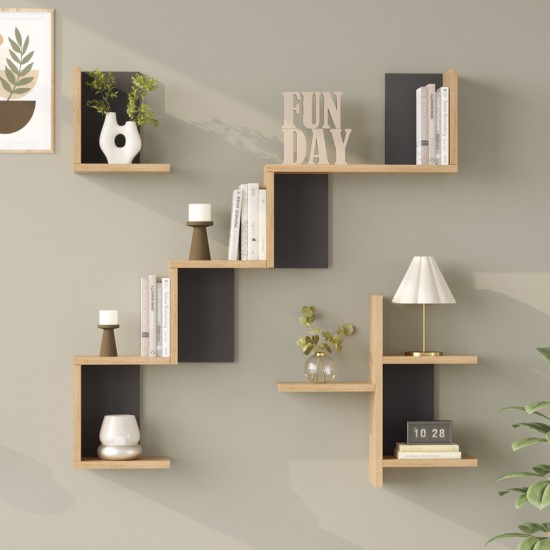 Ραφιέρα τοίχου Verso pakoworld oak με ανθρακί 99,4x14,5x103εκ