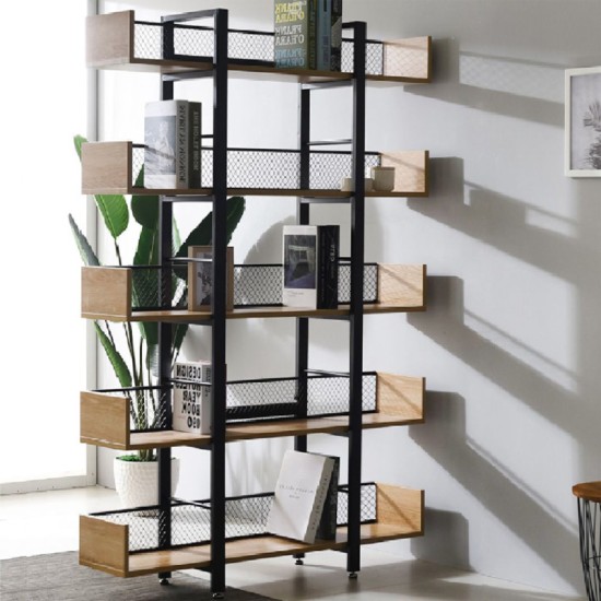 Βιβλιοθήκη Musha pakoworld μέταλλο μαύρο με oak απόχρωση 120x27x185εκ