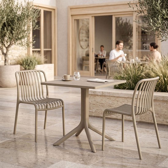 Τραπεζαρία Zoi Groovy pakoworld σετ 3τεμ cappuccino PP 80x80x74εκ