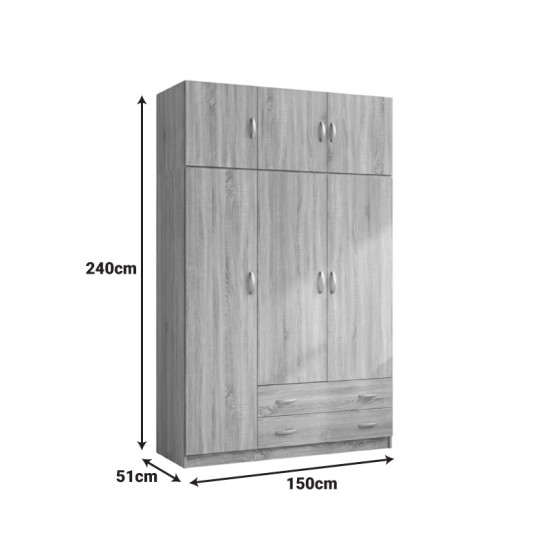 Ντουλάπα τρίφυλλη με πατάρι Alvia pakoworld wenge 150x51x240εκ Ντουλάπα τρίφυλλη με πατάρι Alvia pakoworld wenge 150x51x240εκ