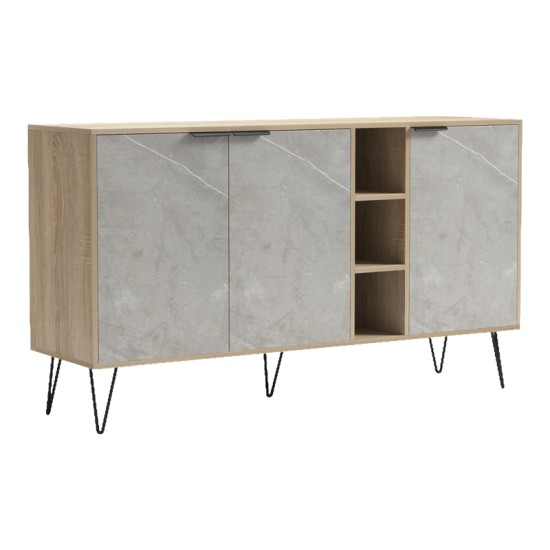 Μπουφές Balain pakoworld sonoma-γκρι μπεζ όψη μαρμάρου 142x35.5x83εκ Μπουφές Balain pakoworld sonoma-γκρι μπεζ όψη μαρμάρου 142x35.5x83εκ