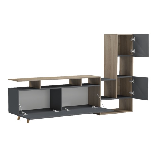 Σύνθετο σαλονιού Defry pakoworld sonoma-ανθρακί 177.5x31.5x110εκ Σύνθετο σαλονιού Defry pakoworld sonoma-ανθρακί 177.5x31.5x110εκ