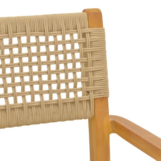 Πολυθρόνα Lengan pakoworld σκελετός teak ξύλο σε φυσική απόχρωση-μπεζ σχοινί 54x52x80εκ