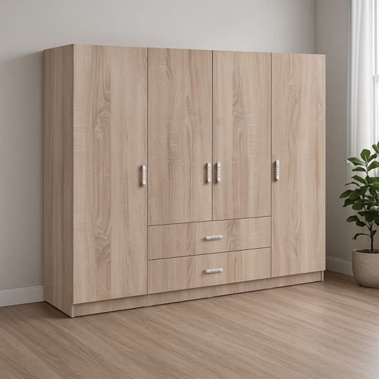 Ντουλάπα τετράφυλλη Royal pakoworld με συρτάρια sonoma 200x58x177εκ Ντουλάπα τετράφυλλη Royal pakoworld με συρτάρια sonoma 200x58x177εκ