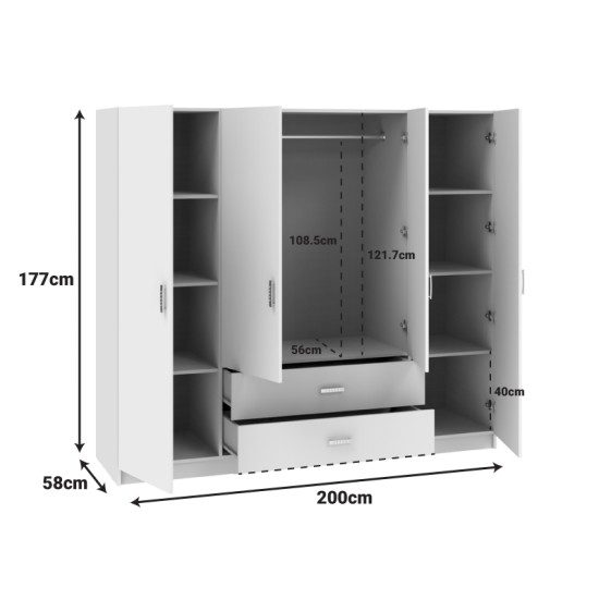 Ντουλάπα τετράφυλλη Royal pakoworld με συρτάρια sonoma 200x58x177εκ Ντουλάπα τετράφυλλη Royal pakoworld με συρτάρια sonoma 200x58x177εκ