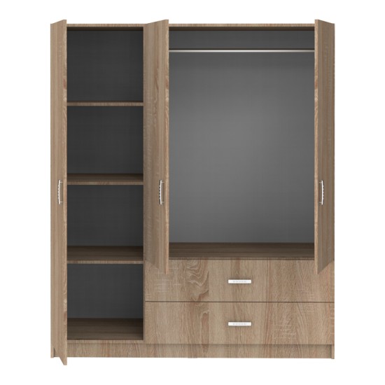Ντουλάπα τρίφυλλη Royal pakoworld με συρτάρια sonoma 150x58x177εκ Ντουλάπα τρίφυλλη Royal pakoworld με συρτάρια sonoma 150x58x177εκ