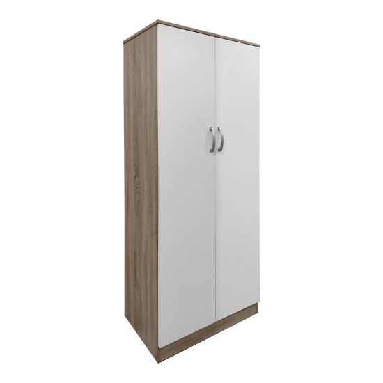 Ντουλάπα δίφυλλη Athos pakoworld σε sonoma-λευκή απόχρωση 80x42x180εκ