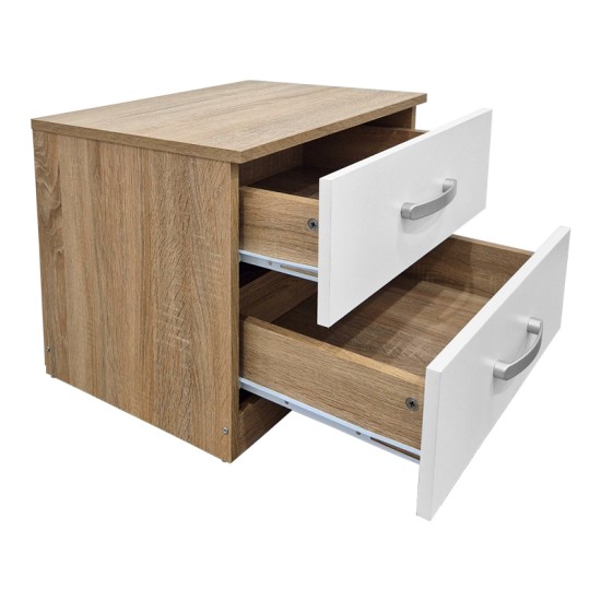 Κομοδίνο Athos pakoworld σε sonoma-λευκή απόχρωση 48x40x41.5εκ