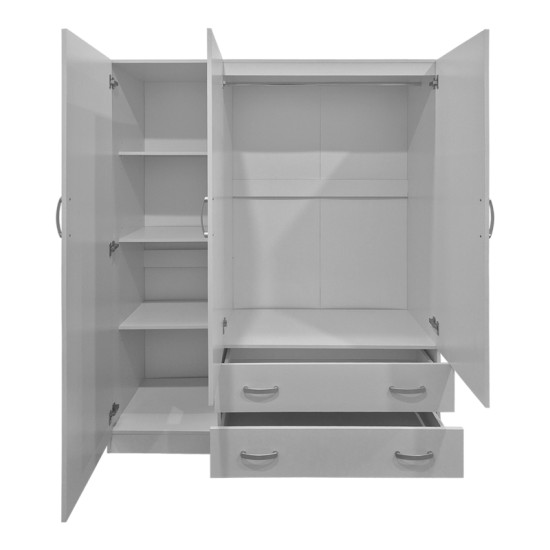Ντουλάπα τρίφυλλη με 2 συρτάρια Alvia pakoworld λευκή 150x51x180εκ Ντουλάπα τρίφυλλη με 2 συρτάρια Alvia pakoworld λευκή 150x51x180εκ