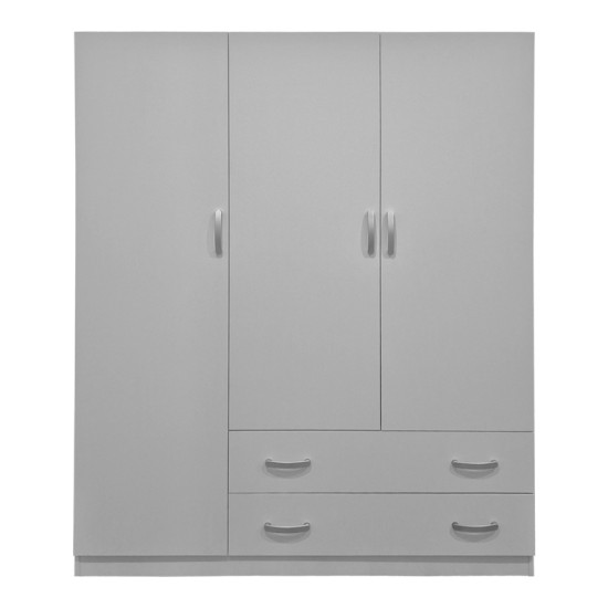 Ντουλάπα τρίφυλλη με 2 συρτάρια Alvia pakoworld λευκή 150x51x180εκ