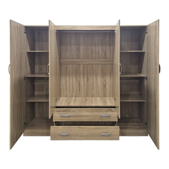Ντουλάπα τετράφυλλη με 2 συρτάρια Alvia pakoworld sonoma 200x51x180εκ Ντουλάπα τετράφυλλη με 2 συρτάρια Alvia pakoworld sonoma 200x51x180εκ