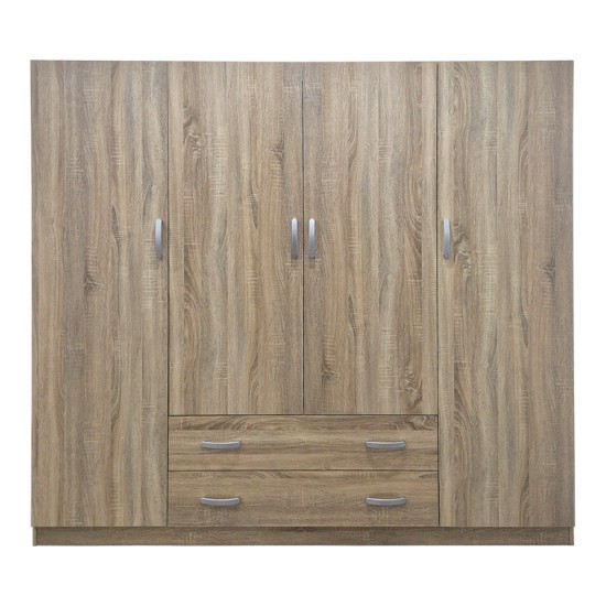 Ντουλάπα τετράφυλλη με 2 συρτάρια Alvia pakoworld sonoma 200x51x180εκ
