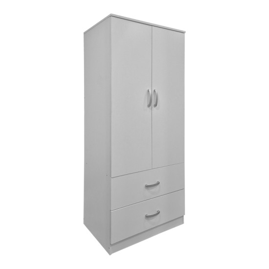 Ντουλάπα δίφυλλη με 2 συρτάρια Alvia pakoworld λευκή 80x51.5x180εκ