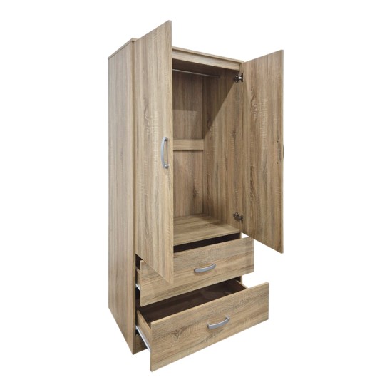 Ντουλάπα δίφυλλη με 2 συρτάρια Alvia pakoworld sonoma 80x51.5x180εκ Ντουλάπα δίφυλλη με 2 συρτάρια Alvia pakoworld sonoma 80x51.5x180εκ