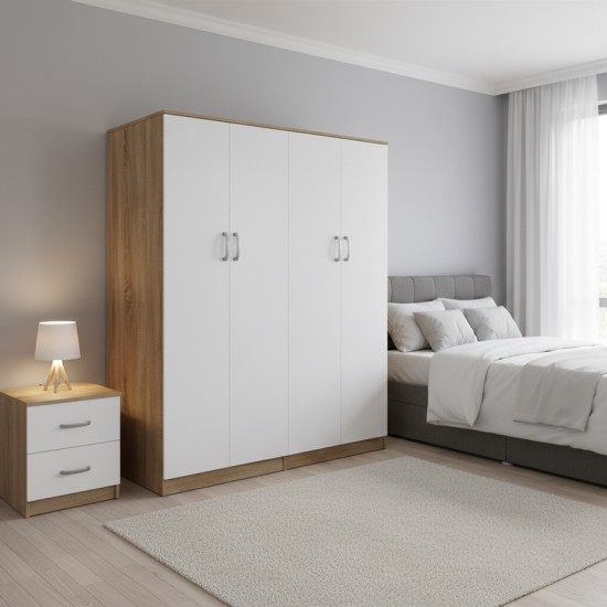 Ντουλάπα τετράφυλλη Athos Ι pakoworld sonoma-λευκό 160x42x180εκ