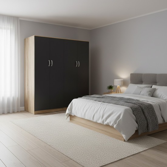 Ντουλάπα τετράφυλλη Athos Ι pakoworld sonoma-ανθρακί 160x42x180εκ