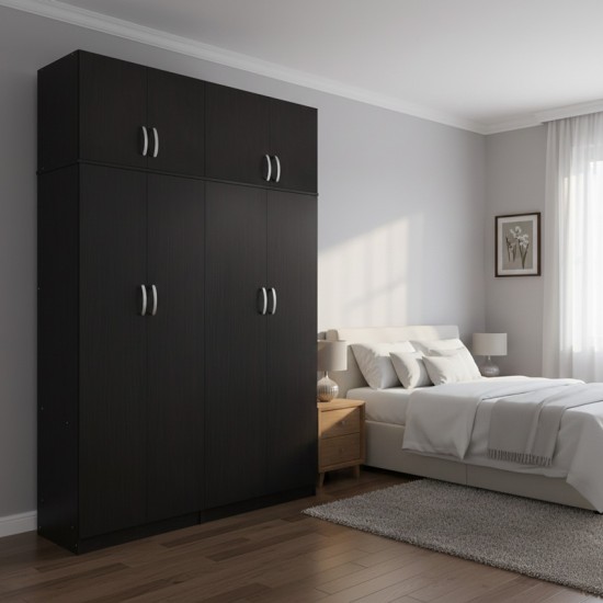 Ντουλάπα τετράφυλλη με πατάρι Athos Ι pakoworld wenge 160x42x240εκ