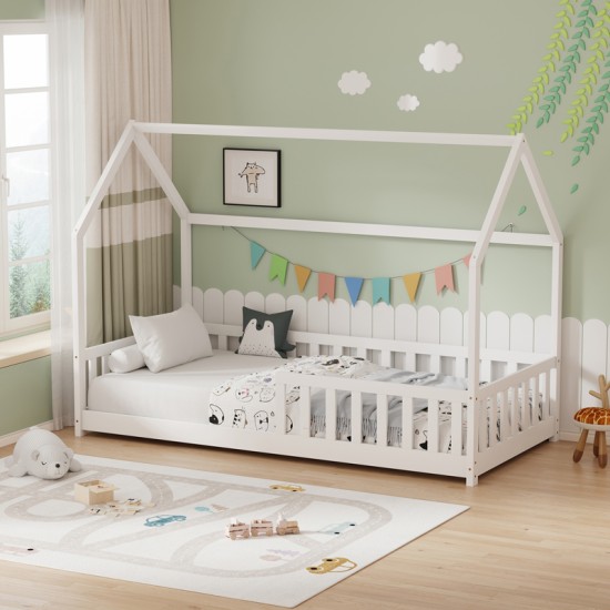 Παιδικό κρεβάτι Bambie με κιγκλίδωμα τ. Montessori pakoworld ξύλο πεύκου λευκό 90x190εκ