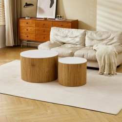Τραπέζι σαλονιού Nelba pakoworld σετ 2τεμ oak MDF με  κεραμική επιφάνεια σε όψη μαρμάρου