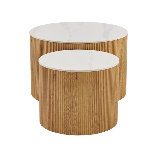 Τραπέζι σαλονιού Nelba pakoworld σετ 2τεμ oak MDF με  κεραμική επιφάνεια σε όψη μαρμάρου