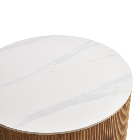 Τραπέζι σαλονιού Nelba pakoworld σετ 2τεμ oak MDF με  κεραμική επιφάνεια σε όψη μαρμάρου