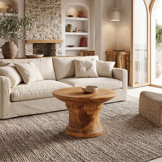 Τραπεζι σαλονιού Stomer pakoworld suar ξύλο σε φυσική απόχρωση Φ66x45εκ